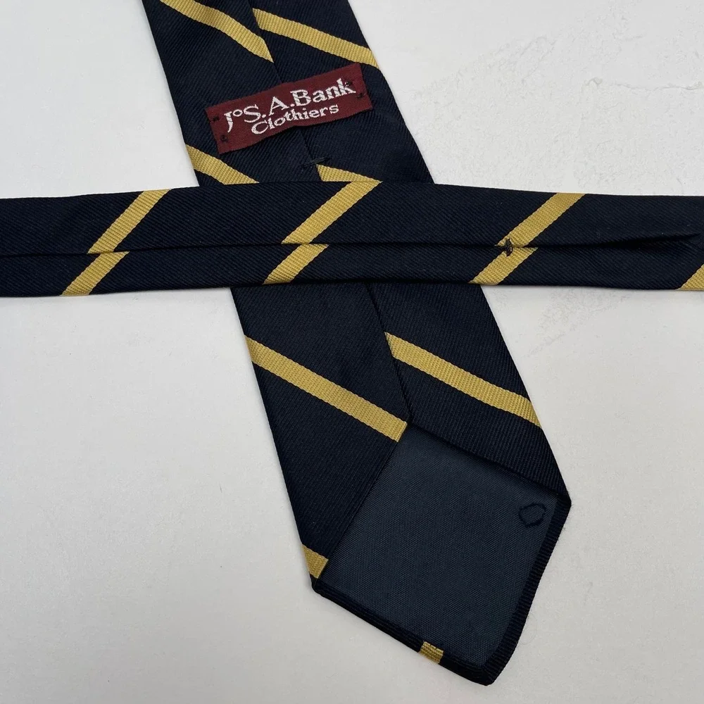 Vintage Jos A Bank Striped‎ Silk Tie Necktie Navy Blue Gold Repp Stripe USA Made